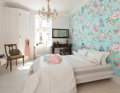 Origin Murals Alice In Wonderland English Rose Print Blue 300cm X 240cm