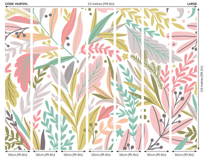 Origin Murals Patterned Leaves Olive Blush 350cm X 280cm