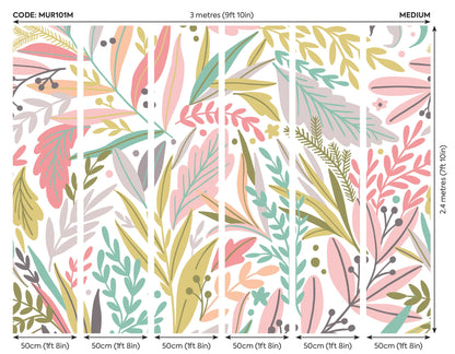 Origin Murals Patterned Leaves Olive Blush 300cm X 240cm
