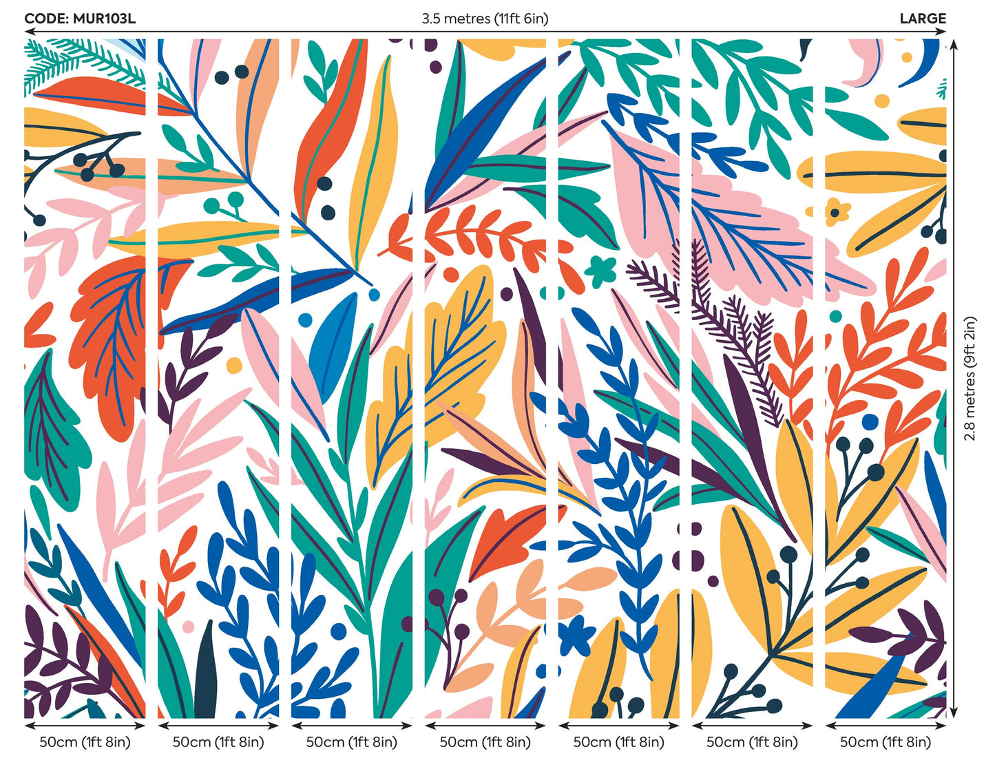 Origin Murals Patterned Leaves Multi Bright 350cm X 280cm