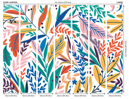 Origin Murals Patterned Leaves Multi Bright 350cm X 280cm
