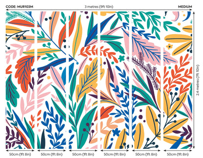 Origin Murals Patterned Leaves Multi Bright 300cm X 240cm