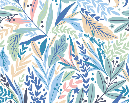 Origin Murals Patterned Leaves Washed Denim 350cm X 280cm
