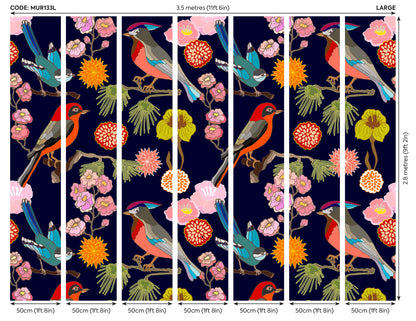 Origin Murals Floral Birds Ink 350cm X 280cm