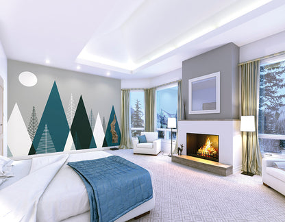 Origin Murals Graphic Mountains Grey Peacock 350cm X 280cm