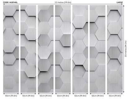 Origin Murals Metal Hexagons Silver 350cm X 280cm