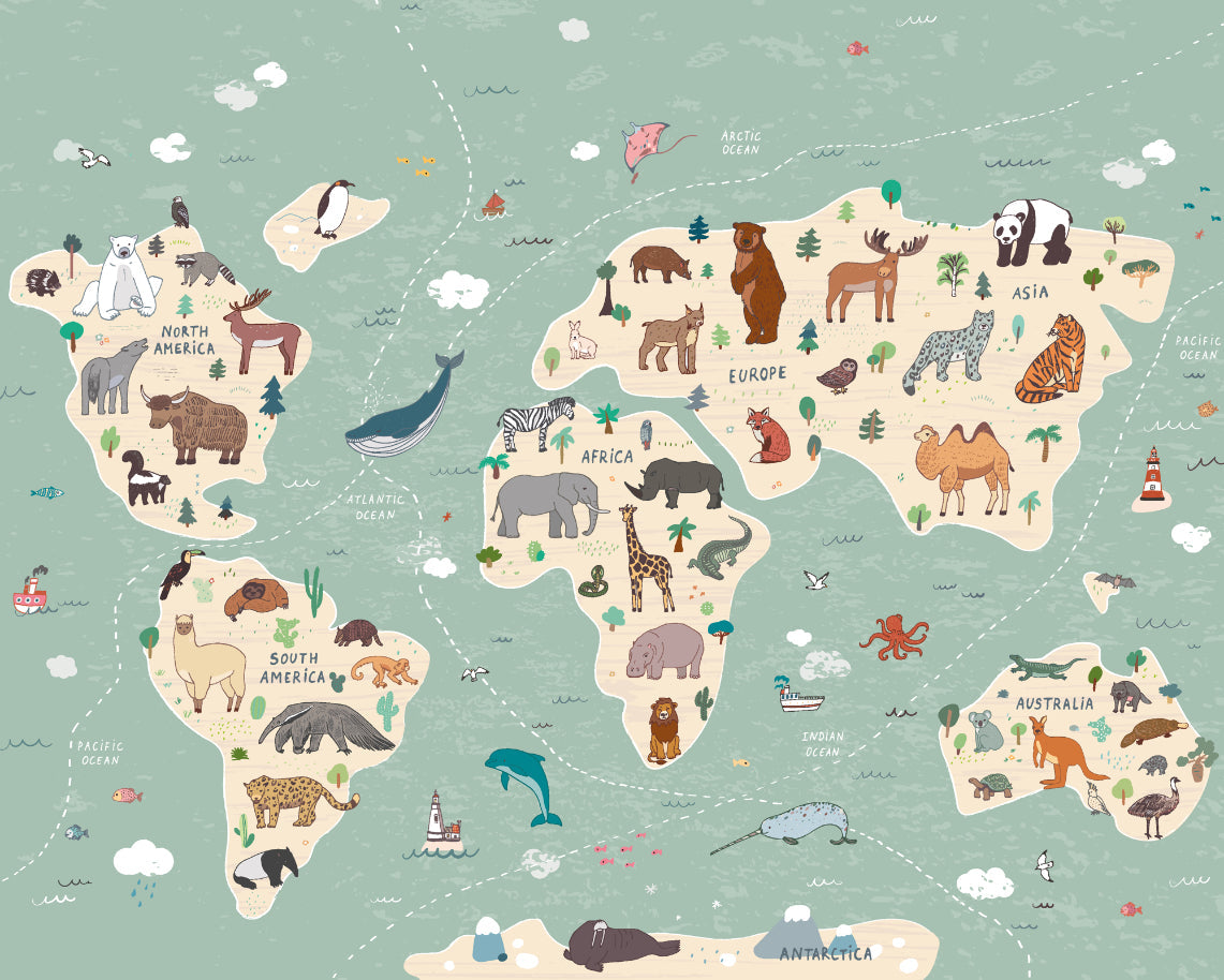 Origin Murals Childrens World Map Multi 350cm X 280cm