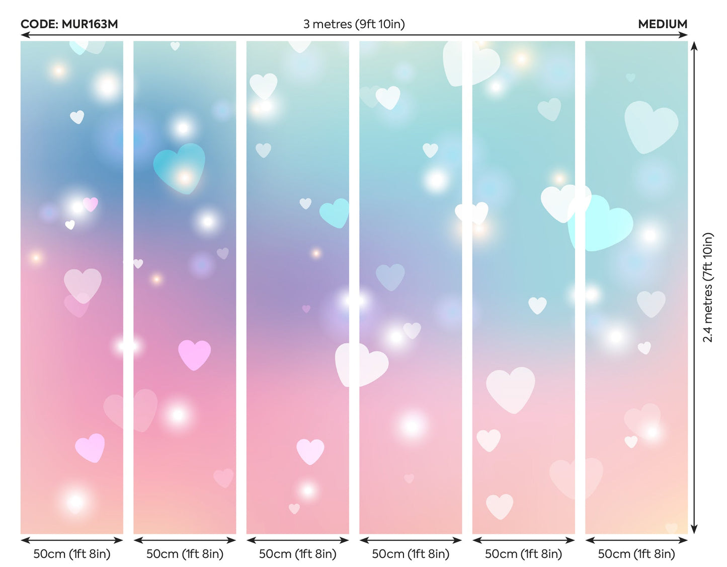 Origin Murals Sweet Hearts Pastel 300cm X 240cm