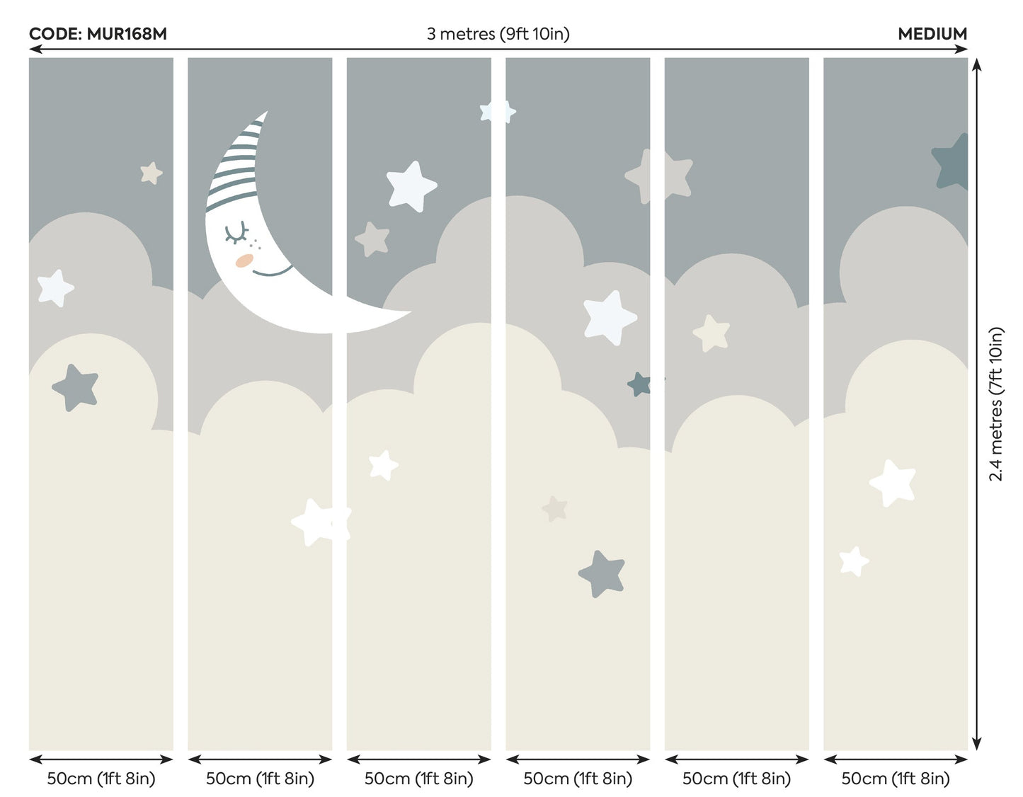Origin Murals Nighttime Childrens Sky Dove Grey 300cm X 240cm