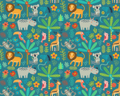 Origin Murals Jungle Animals Teal 300cm X 240cm