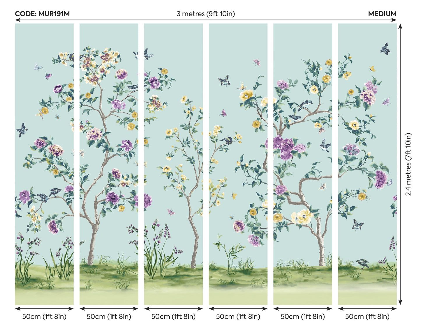 Origin Murals Oriental Flower Tree Blue 300cm X 240cm