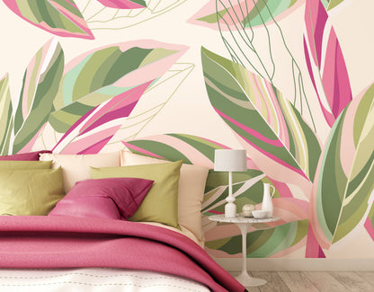 Origin Murals Botanical Calathea Leaves Pink 300cm X 240cm