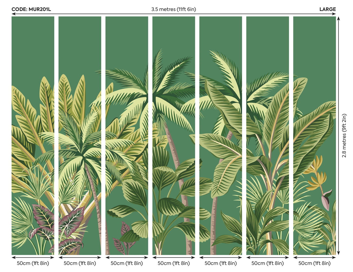 Origin Murals Tropical Palm Trees Green 350cm X 280cm