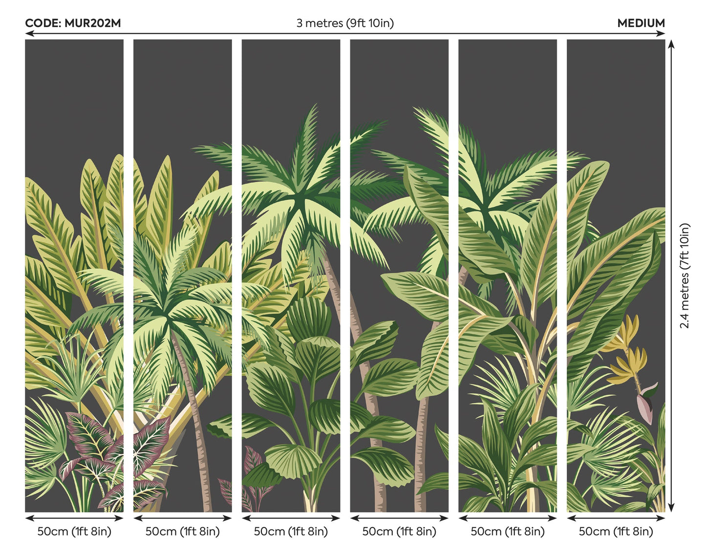Origin Murals Tropical Palm Trees Black 300cm X 240cm