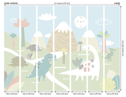 Origin Murals Dinosaur Land Pale Green 350cm X 280cm