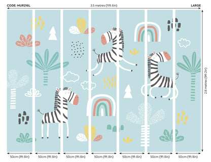 Origin Murals Dancing Zebras Blue 350cm X 280cm