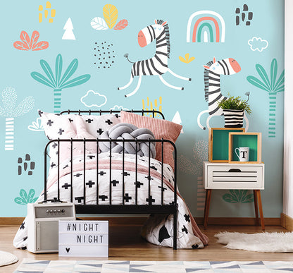 Origin Murals Dancing Zebras Blue 300cm X 240cm
