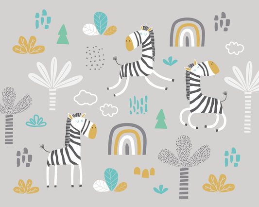 Origin Murals Dancing Zebras Grey 300cm X 240cm