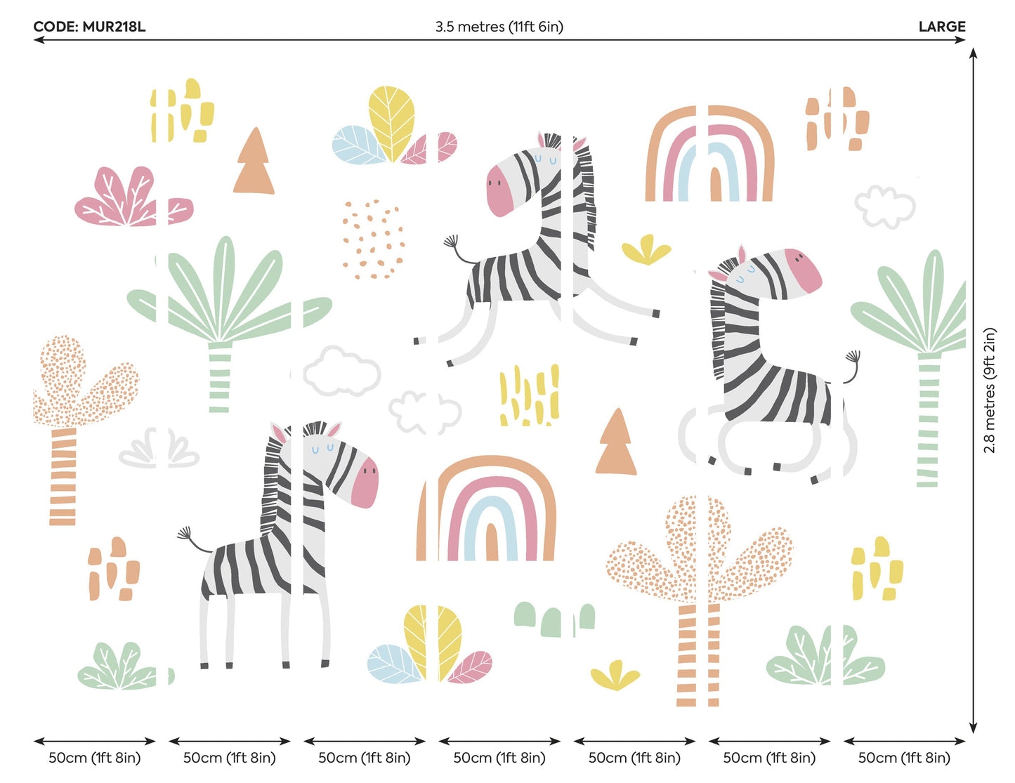 Origin Murals Dancing Zebras White 350cm X 280cm