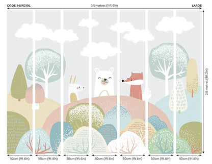 Origin Murals Woodland Friends Grey 350cm X 280cm