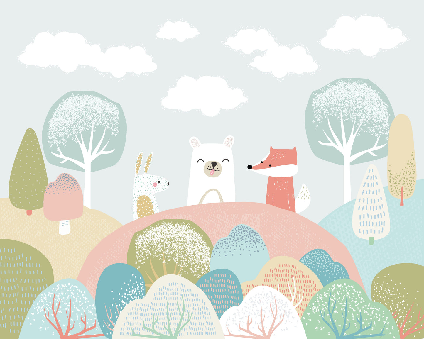 Origin Murals Woodland Friends Grey 350cm X 280cm
