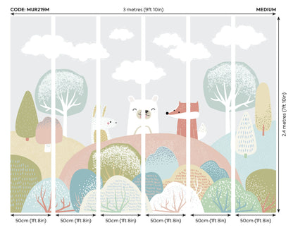 Origin Murals Woodland Friends Grey 300cm X 240cm