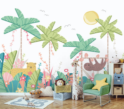 Origin Murals Jungle Animals Pale Green 300cm X 240cm