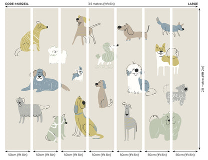Origin Murals Happy Dogs Warm Grey 350cm X 280cm