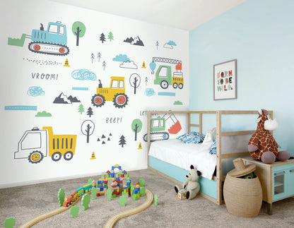 Origin Murals Tractors And Diggers Yellow Gold 300cm X 240cm