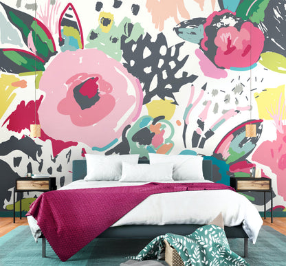 Origin Murals Abstract Floral Raspberry Pink 350cm X 280cm