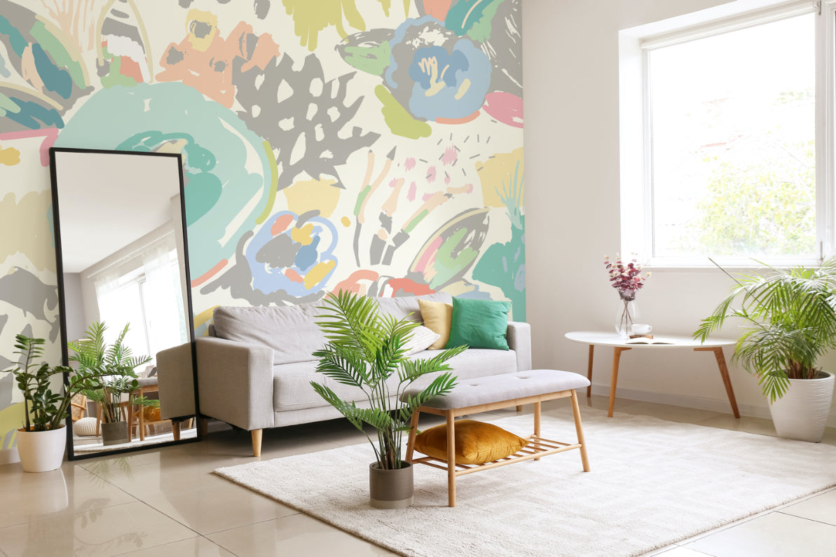 Origin Murals Abstract Floral Pastel Blue 350cm X 280cm