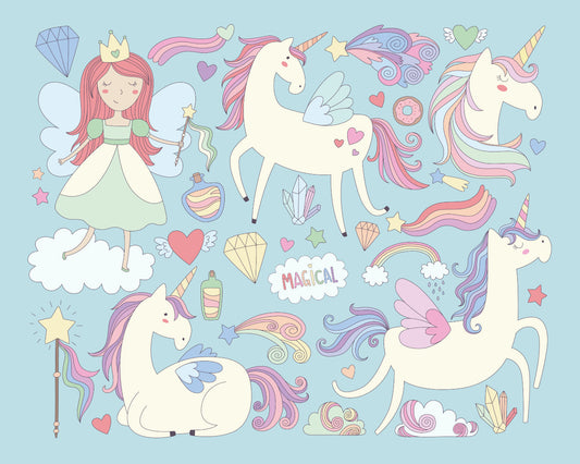 Origin Murals Princess Unicorn Blue 350cm X 280cm