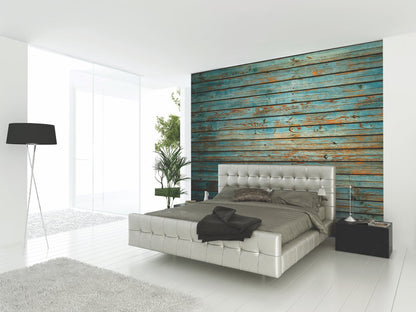 Origin Murals Rustic Wood Effect Blue 350cm X 280cm