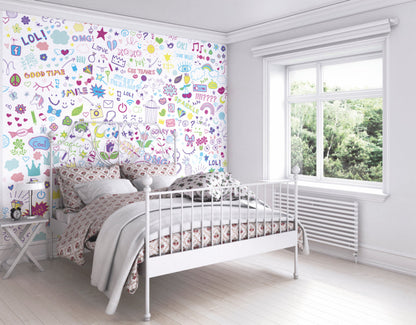 Origin Murals Social Doodle Text Purple 300cm X 240cm