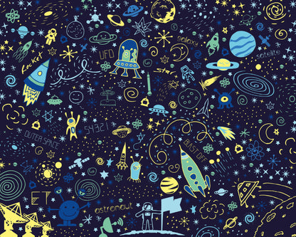 Origin Murals Space Doodle Text Navy Blue 300cm X 240cm