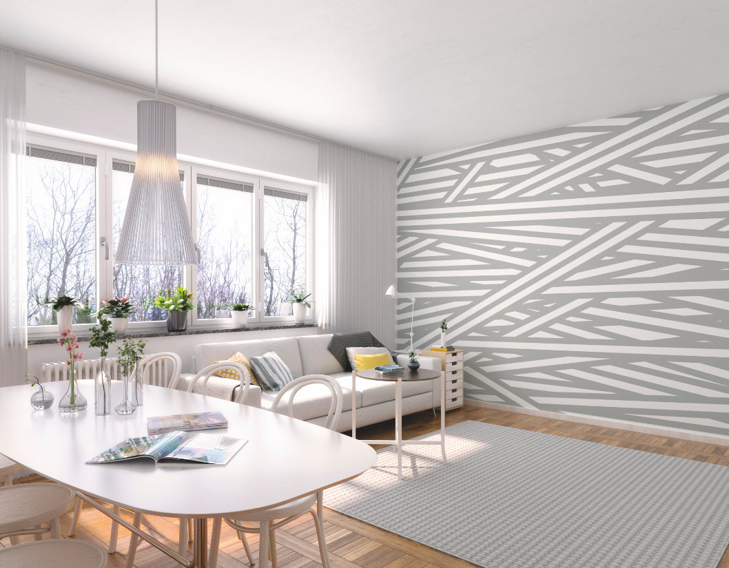 Origin Murals Striped Criss Cross Pattern Grey 350cm X 280cm
