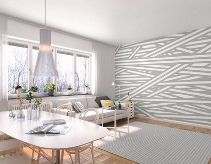 Origin Murals Striped Criss Cross Pattern Grey 350cm X 280cm