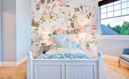 Origin Murals Vintage Rose Pattern Pink 300cm X 240cm