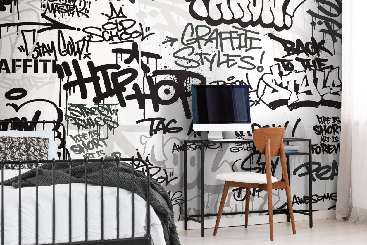 Origin Murals Mono Graffiti Black White 350cm X 280cm