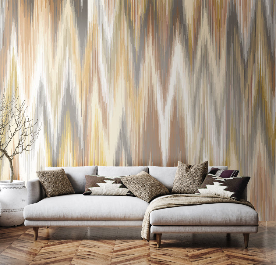 Origin Murals Ikat Zig Zag Natural Linen 350cm X 280cm