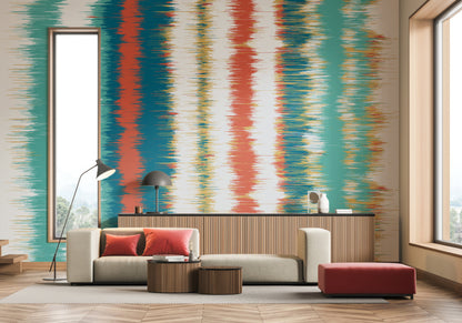 Origin Murals Linear Stripe Teal Blue Orange 350cm X 280cm