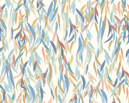 Origin Murals Willow Leaves Denim Blue Apricot 350cm X 280cm