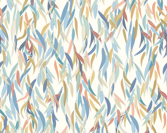 Origin Murals Willow Leaves Denim Blue Apricot 350cm X 280cm