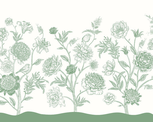 Origin Murals Jacobean Rose Trail Forest Green 350cm X 280cm