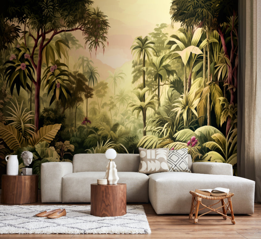 Origin Murals Jungle Trees Olive Green 300cm X 240cm