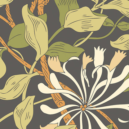 Origin Murals Honeysuckle Black And Olive Green 300cm X 240cm