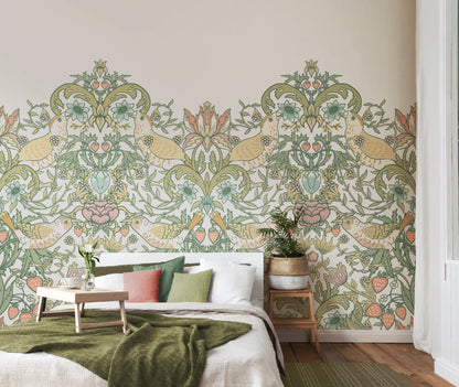 Origin Murals Birds Fruit And Foliage Sage And Apricot 300cm X 240cm
