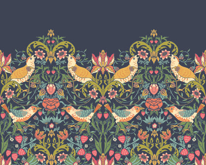 Origin Murals Birds Fruit And Foliage Navy And Coral 350cm X 280cm