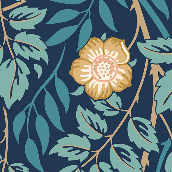 Origin Murals Cascading Rosehip Indigo And Teal 300cm X 240cm
