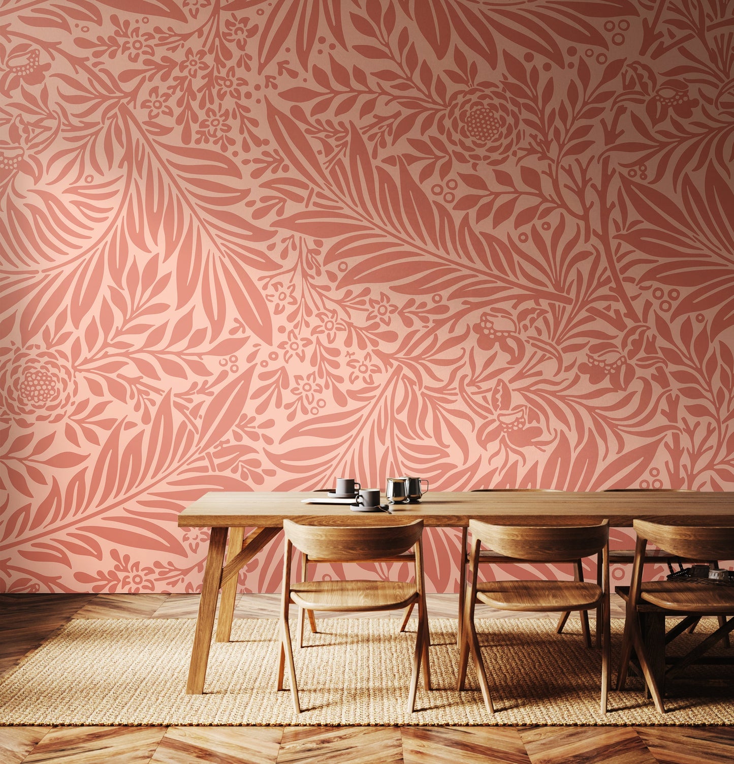 Origin Murals Trailing Ferns Warm Coral 350cm X 280cm